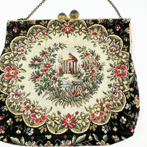 ✅ VINTAGE Walborg French Tapestry Purse Garden Scene WITH Chain 1940-1950'S - Picture 5 of 7